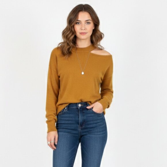 *Le Chateau Mustard One Open Shoulder Long Sleeve Sweater - Picture 1 of 6